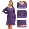 image:imageWiWi Womens Nightgown Soft Ribbed Long Sleeve Nightshirt Bamboo Viscose VNeck Sleepwear Casual Sleep Shirt SXXLDark Purple