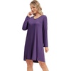 image:imageWiWi Womens Nightgown Soft Ribbed Long Sleeve Nightshirt Bamboo Viscose VNeck Sleepwear Casual Sleep Shirt SXXLDark Purple