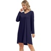 image:imageWiWi Womens Nightgown Soft Ribbed Long Sleeve Nightshirt Bamboo Viscose VNeck Sleepwear Casual Sleep Shirt SXXLNavy