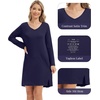 image:imageWiWi Womens Nightgown Soft Ribbed Long Sleeve Nightshirt Bamboo Viscose VNeck Sleepwear Casual Sleep Shirt SXXLNavy