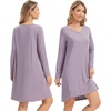 image:imageWiWi Womens Nightgown Soft Ribbed Long Sleeve Nightshirt Bamboo Viscose VNeck Sleepwear Casual Sleep Shirt SXXLPurple Sage
