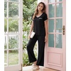 image:imageWiWi Womens Pajama Set Short Sleeve Top and Long Pants with Pockets Rayon Sleepwear Soft V Neck 2 Piece Pajamas SXXLBlack