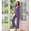 image:imageWiWi Womens Pajama Set Short Sleeve Top and Long Pants with Pockets Rayon Sleepwear Soft V Neck 2 Piece Pajamas SXXLLavender