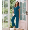 image:imageWiWi Womens Pajama Set Short Sleeve Top and Long Pants with Pockets Rayon Sleepwear Soft V Neck 2 Piece Pajamas SXXLPeacock Blue