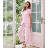 image:imageWiWi Womens Pajama Set Short Sleeve Top and Long Pants with Pockets Rayon Sleepwear Soft V Neck 2 Piece Pajamas SXXLPink