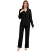 image:imageWiWi Womens Pajama Set Soft Ribbed Lounge Sets Long Seeve Sleepwear Button Down Pants Warm Nightwear PJs SXXLBlack