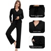 image:imageWiWi Womens Pajama Set Soft Ribbed Lounge Sets Long Seeve Sleepwear Button Down Pants Warm Nightwear PJs SXXLBlack