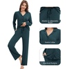 image:imageWiWi Womens Pajama Set Soft Ribbed Lounge Sets Long Seeve Sleepwear Button Down Pants Warm Nightwear PJs SXXLDeep Teal