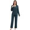 image:imageWiWi Womens Pajama Set Soft Ribbed Lounge Sets Long Seeve Sleepwear Button Down Pants Warm Nightwear PJs SXXLDeep Teal