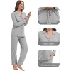 image:imageWiWi Womens Pajama Set Soft Ribbed Lounge Sets Long Seeve Sleepwear Button Down Pants Warm Nightwear PJs SXXLHeather Grey