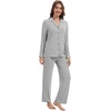 image:imageWiWi Womens Pajama Set Soft Ribbed Lounge Sets Long Seeve Sleepwear Button Down Pants Warm Nightwear PJs SXXLHeather Grey
