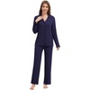 image:imageWiWi Womens Pajama Set Soft Ribbed Lounge Sets Long Seeve Sleepwear Button Down Pants Warm Nightwear PJs SXXLNavy Blue