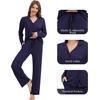 image:imageWiWi Womens Pajama Set Soft Ribbed Lounge Sets Long Seeve Sleepwear Button Down Pants Warm Nightwear PJs SXXLNavy Blue