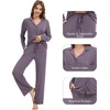 image:imageWiWi Womens Pajama Set Soft Ribbed Lounge Sets Long Seeve Sleepwear Button Down Pants Warm Nightwear PJs SXXLPurplish Grey