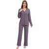 image:imageWiWi Womens Pajama Set Soft Ribbed Lounge Sets Long Seeve Sleepwear Button Down Pants Warm Nightwear PJs SXXLPurplish Grey