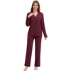 image:imageWiWi Womens Pajama Set Soft Ribbed Lounge Sets Long Seeve Sleepwear Button Down Pants Warm Nightwear PJs SXXLWine Red