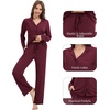 image:imageWiWi Womens Pajama Set Soft Ribbed Lounge Sets Long Seeve Sleepwear Button Down Pants Warm Nightwear PJs SXXLWine Red