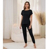 image:imageWiWi Womens Pajama Sets Short Sleeve Sleepwear Top and Jogger Pants Pjs 2 Piece Lounge Sets Viscose from Bamboo SXXLBlack