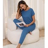 image:imageWiWi Womens Pajama Sets Short Sleeve Sleepwear Top and Jogger Pants Pjs 2 Piece Lounge Sets Viscose from Bamboo SXXLPrussian Blue