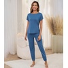 image:imageWiWi Womens Pajama Sets Short Sleeve Sleepwear Top and Jogger Pants Pjs 2 Piece Lounge Sets Viscose from Bamboo SXXLPrussian Blue