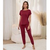 image:imageWiWi Womens Pajama Sets Short Sleeve Sleepwear Top and Jogger Pants Pjs 2 Piece Lounge Sets Viscose from Bamboo SXXLWine