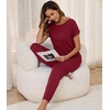 image:imageWiWi Womens Pajama Sets Short Sleeve Sleepwear Top and Jogger Pants Pjs 2 Piece Lounge Sets Viscose from Bamboo SXXLWine