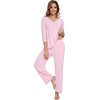 image:imageWiWi Womens Pajamas Set Loungewear Bamboo from Viscose 34 Sleeve Tops and Soft Pants Set with Pocket SXXLPink