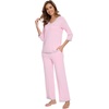 image:imageWiWi Womens Pajamas Set Loungewear Bamboo from Viscose 34 Sleeve Tops and Soft Pants Set with Pocket SXXLPink