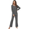 image:imageWiWi Womens Pajamas Set Soft Long Sleeve Tops and Pants Viscose from Bamboo Sleepwear Lightweight Pj Loungewear SXXLA Heather Grey