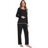 image:imageWiWi Womens Pajamas Set Soft Long Sleeve Tops and Pants Viscose from Bamboo Sleepwear Lightweight Pj Loungewear SXXLAblack