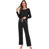 image:imageWiWi Womens Pajamas Set Soft Long Sleeve Tops and Pants Viscose from Bamboo Sleepwear Lightweight Pj Loungewear SXXLAblack