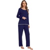 image:imageWiWi Womens Pajamas Set Soft Long Sleeve Tops and Pants Viscose from Bamboo Sleepwear Lightweight Pj Loungewear SXXLAnavy