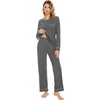image:imageWiWi Womens Pajamas Set Soft Long Sleeve Tops and Pants Viscose from Bamboo Sleepwear Lightweight Pj Loungewear SXXLBdark Heather Grey