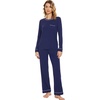image:imageWiWi Womens Pajamas Set Soft Long Sleeve Tops and Pants Viscose from Bamboo Sleepwear Lightweight Pj Loungewear SXXLBnavy