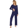 image:imageWiWi Womens Pajamas Set Soft Long Sleeve Tops and Pants Viscose from Bamboo Sleepwear Lightweight Pj Loungewear SXXLBnavy