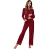 image:imageWiWi Womens Pajamas Set Soft Long Sleeve Tops and Pants Viscose from Bamboo Sleepwear Lightweight Pj Loungewear SXXLBwine Red
