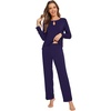 image:imageWiWi Womens Pajamas Set Soft Long Sleeve Tops and Pants Viscose from Bamboo Sleepwear Lightweight Pj Loungewear SXXLCnavy