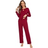 image:imageWiWi Womens Pajamas Set Soft Long Sleeve Tops and Pants Viscose from Bamboo Sleepwear Lightweight Pj Loungewear SXXLCwine Red