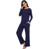 image:imageWiWi Womens Pajamas Set Soft Long Sleeve Tops and Pants Viscose from Bamboo Sleepwear Lightweight Pj Loungewear SXXLDnavy