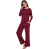 image:imageWiWi Womens Pajamas Set Soft Long Sleeve Tops and Pants Viscose from Bamboo Sleepwear Lightweight Pj Loungewear SXXLDwine
