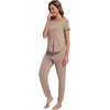 image:imageWiWi Womens Pajamas Soft Short Sleeve Shirt Jogger Pants Pajama Set for Women Scoop Neck Pjs Rayon Loungewear SXXLCamel