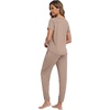 image:imageWiWi Womens Pajamas Soft Short Sleeve Shirt Jogger Pants Pajama Set for Women Scoop Neck Pjs Rayon Loungewear SXXLCamel