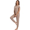image:imageWiWi Womens Pajamas Soft Short Sleeve Shirt Jogger Pants Pajama Set for Women Scoop Neck Pjs Rayon Loungewear SXXLCamel