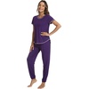 image:imageWiWi Womens Pajamas Soft Short Sleeve Shirt Jogger Pants Pajama Set for Women Scoop Neck Pjs Rayon Loungewear SXXLMulberry
