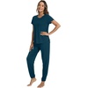 image:imageWiWi Womens Pajamas Soft Short Sleeve Shirt Jogger Pants Pajama Set for Women Scoop Neck Pjs Rayon Loungewear SXXLPeacock Blue