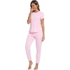 image:imageWiWi Womens Pajamas Soft Short Sleeve Shirt Jogger Pants Pajama Set for Women Scoop Neck Pjs Rayon Loungewear SXXLPink