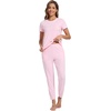 image:imageWiWi Womens Pajamas Soft Short Sleeve Shirt Jogger Pants Pajama Set for Women Scoop Neck Pjs Rayon Loungewear SXXLPink