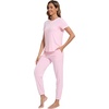 image:imageWiWi Womens Pajamas Soft Short Sleeve Shirt Jogger Pants Pajama Set for Women Scoop Neck Pjs Rayon Loungewear SXXLPink