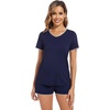 image:imageWiWi Womens Short Sleeve Pajama Sets Casual V Neck 2 Piece Sleepwear Soft Viscose from Bamboo Shorts Pj Set SXXLNavy