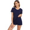 image:imageWiWi Womens Short Sleeve Pajama Sets Casual V Neck 2 Piece Sleepwear Soft Viscose from Bamboo Shorts Pj Set SXXLNavy
